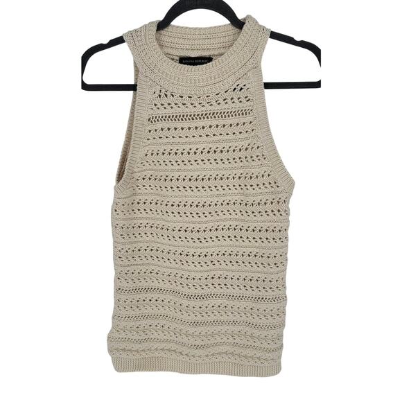 Banana Republic Cream Eyelet Sleeveless Knit Halter Top Casual Stretch Comfort M - Picture 1 of 6